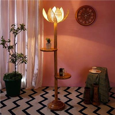 PrimeHue Flower Floor Lamp in Wood and Bamboo