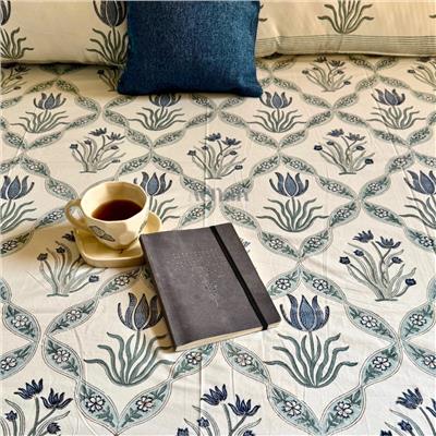 Blue Lotus Jaal Handblock Premium Cotton Bedsheet Set