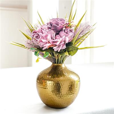 Hammered Gold Metal Flower Vase