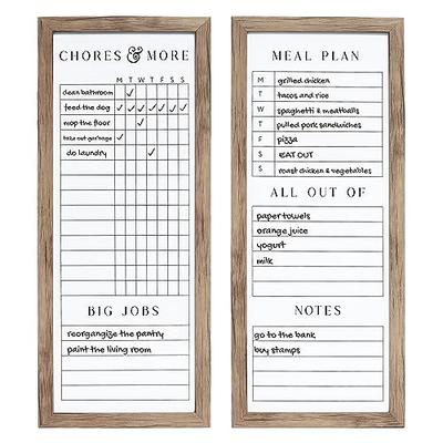 Sheffield Home Set of Two Family Planner Dry Erase Boards Featuring, Chore Chart, Shopping List, Weekly Meal Planner and Notes, 9x21 Inch, Natural