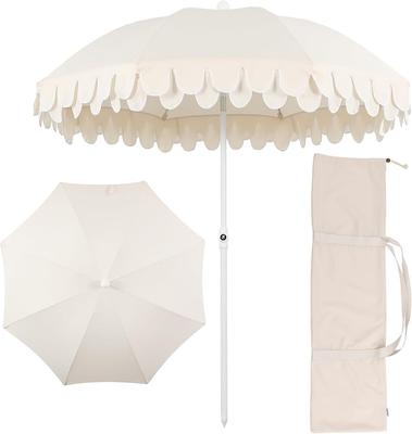 Amazon.com : JONATHAN Y Horizon 6.5 ft. Scalloped Fringe Beach Umbrella, Cream | UV 50 Sun Protection, Push Button Tilt, Matching Carry Bag, White Iro