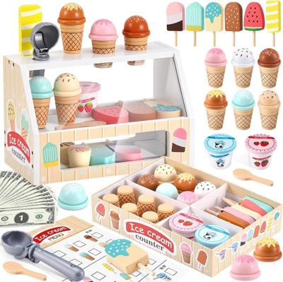Amazon.com: WHOHOLL Wooden Ice Cream Toys Kids Play Store Pretend Toy for Toddlers, Play Kitchen Accessories with Scoop, Menu, Ice Cream Play Set Birt