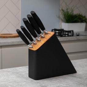 Modern Black Chrome 5 Piece Knife Block | Dunelm