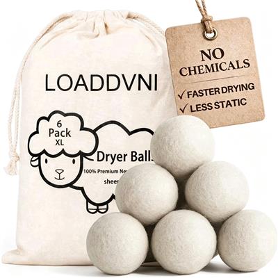 Loaddvni Wool Dryer Balls Organic XL 6 Pack, Reusable, Plastic-Free, Hypoallergenic Laundry Balls - Walmart.com