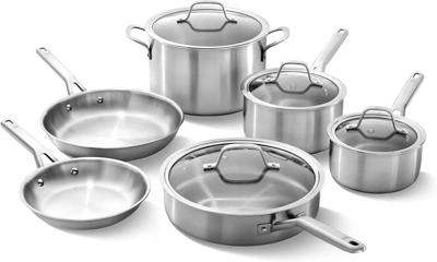 Amazon.com: Calphalon Brushed 3-Ply Stainless Steel Cookware Set w/Turbo Heat Tech 10-Piece Set Includes Frying Pans, Pots and Pans Set, Induction, Ov