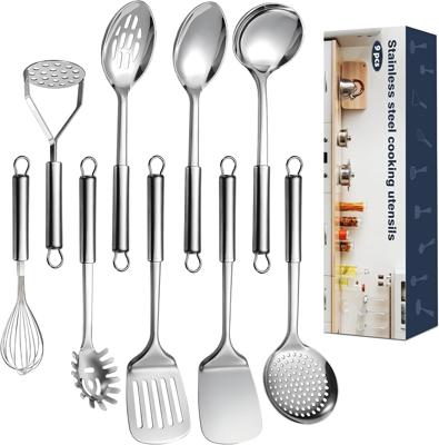 Amazon.com: 9 Pcs Cooking Utensils Set, Stainless Steel Kitchen Utensils, Heat Resistant Metal Kitchen Tools Include Solid & Slotted Spatula, Serving