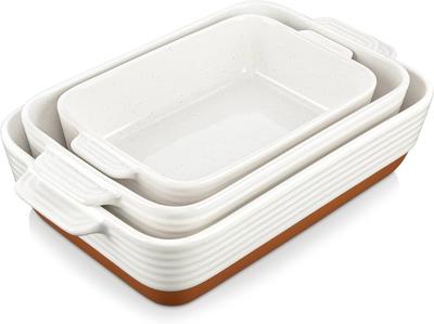 Amazon.com: MALACASA Casserole Dishes for Oven, Ceramic Baking Dishes Set of 3, Baking Pan Casserole Dish Set, Rectangular Lasagna Pan Deep with Handl