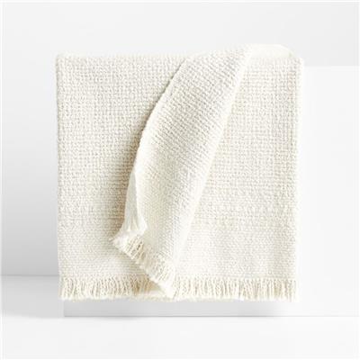 Weekend Arctic Ivory Organic Cotton 70x55 Fringe Throw Blanket   Reviews | Crate & Barrel