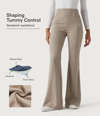 Women’s Ribbed High Waisted Tummy Control Casual Flare Pants - Halara