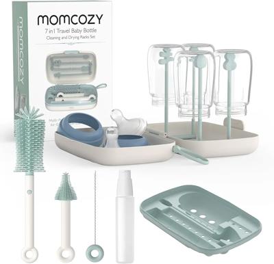 Amazon.com: Momcozy 7-in-1 Baby Bottle Brush Set with Drying Rack, Green | Silicone Nipple Straw Brushes, Soap Dispenser Storage Box, Foldable Drain R
