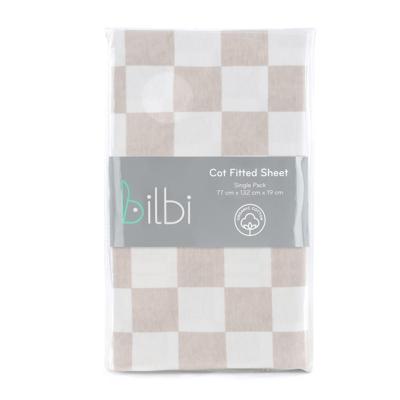 Bilbi Cot Fitted Sheet Check Natural | Baby Bunting AU