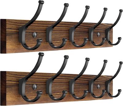Amazon.com: Optish 2 Pack Wooden Coat Rack Wall Mount, 16.1 Rustic Coat Hanger Hooks with 10 Double Hooks, Wall Coat Rack for Hat, Clothes, Bags, Jack