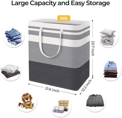 Collapsible Laundry Basket, Grey and White Striped, 75L Capacity, Water Resistant Fabric with Reinforced Handles : Amazon.co.za: Home & Kitchen