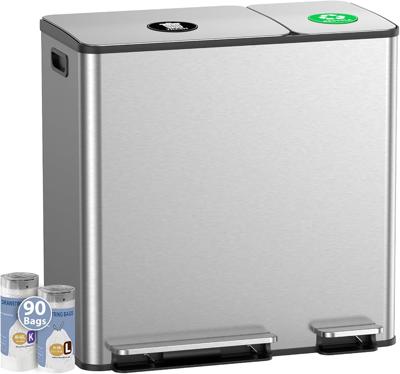 Amazon.com: Dual Trash and Recycling Bins for Kitchen, 13+6 Gal Dual Trash Can, Silver | 90 Trash Bags, Stainless Steel Garbage and Recycle Bin Combo