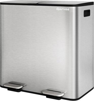 Amazon.com: Garvee 2x10.6 Gal Dual Kitchen Trash Can Fingerprint-Proof Stainless Steel | 2 Removable Inner Buckets Step Pedal Soft-Close Lid 80 L Doub