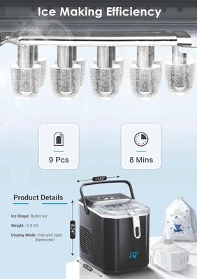 IQ-12 Portable Ice Maker Machine, 8-Minute Ice Making, Two Cube Sizes, Low Noise (WHITE) : Amazon.co.za: Home & Kitchen