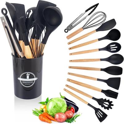 12PCS Kitchen Utensils Set, Nonstick Heat Resistant, BPA Free Food Grad | Cooking Utensils Set, Silicone Utensil Set with Wooden Handle, Spatula, Uten