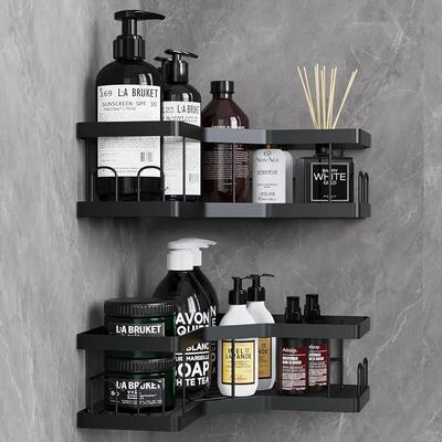 Shower Caddy 2 Pack Black (SM) Carbon Steel Bathroom Shelves No Drilling | Improved self-adhesive adhesive; Carbon steel + anti-rust coating; design o