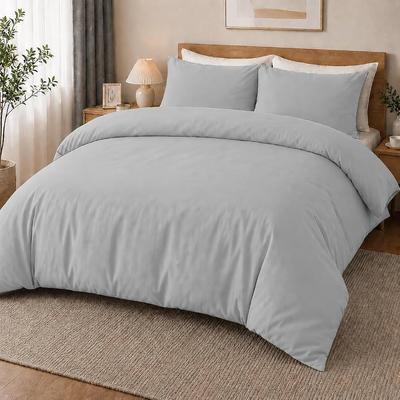 MOONLIGHT20015 Double Duvet Set Brushed Microfibre Grey Bedding Sets | Premium Quilt Cover with 2 Pillow Cases, Breathable Solid Soft Bed Set, Machine