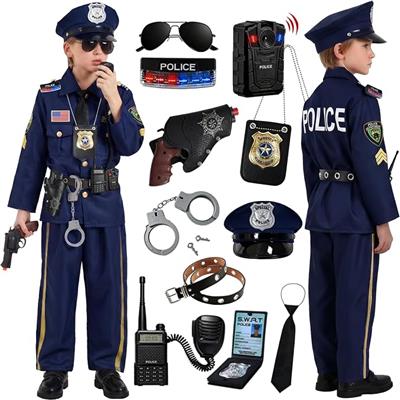 Amazon.com: JOYLOKY 14PCS Police Costume for Kids Halloween Role Play with Accessories | Comfortable Kids Police Officer Costume, Realistic Cop Toy Ge