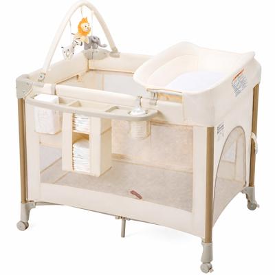 suihuooo One-Touch Foldable Baby Playard with Bassinet,Changing Table,Wheels and Storage Basket for Newborn,Beige - Walmart.com