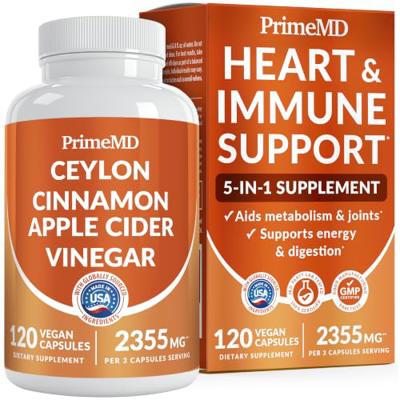 PrimeMD Ceylon Cinnamon 2355mg with Cider Vinegar & Ginseng, 120ct | Metabolism and Wellness Support, Ceylon Cinnamon with Apple Cider Vinegar and Pan