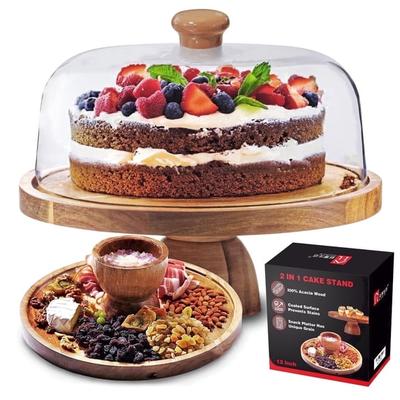 Innovative Life Cake Stand with Dome Lid, Acacia Wood Cake Plate with Cover, Wooden Cake Display Stand with Acrylic Dome - Footed - Walmart.com