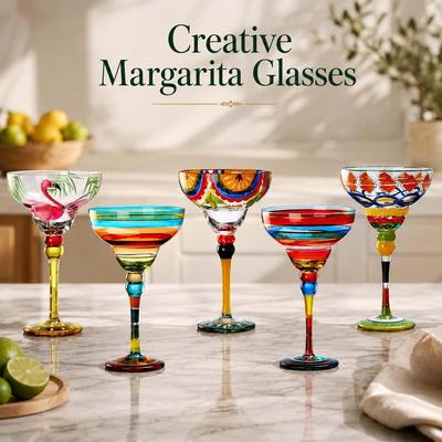 Hand Painted Margarita Glass, Colorful Cocktail Goblet, Danish Style Wine Champagne Glass, Unique Barware Gift, 5 Styles or Full Set of Five - Etsy