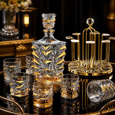 Luxury Geometric Crystal Whiskey Decanter Set – Gold-accented Diamond Cut Barware - Etsy