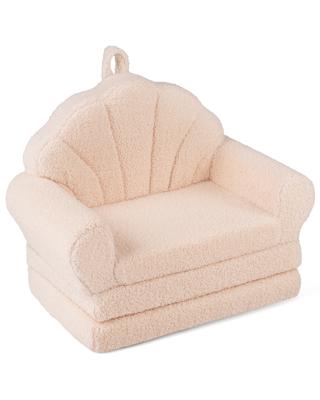 Costway Shell Folding Sofa 2-in-1 Flip Out Small Foam Couch Teddy Fleece Lounger - Beige - Kmart