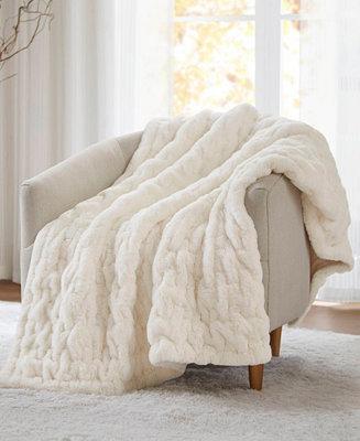 Madison Park Ruched Reversible Faux-Fur Throw, 50 x 60 - Macys
