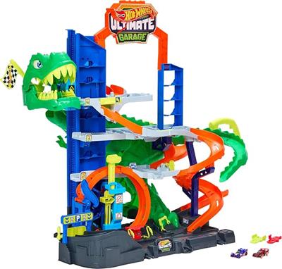 Amazon.com: ​Hot Wheels City Ultimate T-Rex Garage & 2 Die-Cast Toy Cars | Track Set Includes 2 1:64 Scale Vehicles with Dino Nemesis, Storage for 50