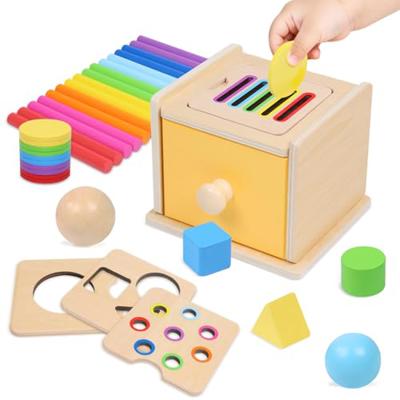 YHHYTOY Montessori Toys for 1+ Year Old, Object Permanence Coin Box | Color Sorting Ball Drop Fine Motor Skills Toys for 1-2 2-3 Year Old, Shape Sorte