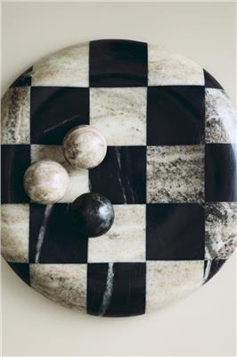 Beige/Black checked Large marble tray at H&M Home | H&M GB