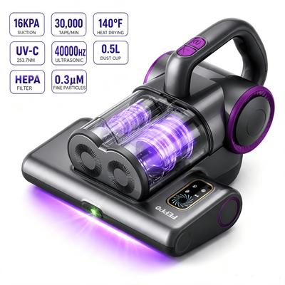 FEPPO Mattress Vacuum Cleaner, 16Kpa Corded Bed Vacuum Cleaner with 253.7nm UV-C Light, 140°F Heat, HEPA Filter & Ultrasonic, 500W Powerful Handheld V