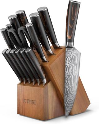 Amazon.com: Yatoshi Professional Kitchen Knife Block Set, 15 Piece | High Carbon Stainless Steel, Pakkawood Handles, Acacia Wood Block, Rust Resistant