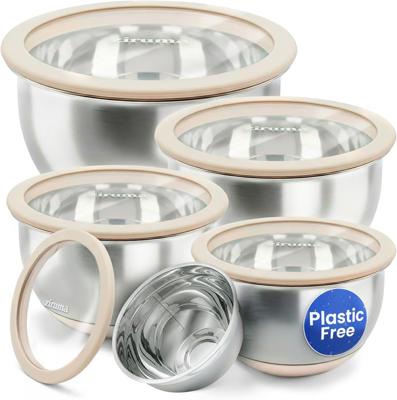 Amazon.com: Non-Toxic Stainless Steel Mixing Bowls, Glass Lids, Plastic Free, 5-Pcs | LFGB platinum silicone seal. Keeps food fresh longer. Airtight.