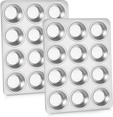 P&P CHEF 12-Cup Muffin Pan Tin, Stainless Steel Cupcake Pan, 2Pcs | Muffin Tin for Oven Baking