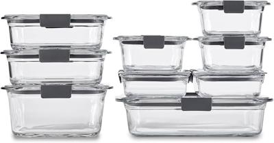 Rubbermaid Brilliance Glass Food Storage Containers, Assorted Sizes, Set of 9, BPA-Free, Leak-Proof, Clear: Home & Kitchen