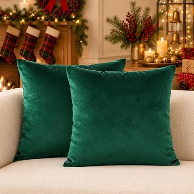 Amazon.com: VAKADO Christmas Emerald Green Velvet Throw Pillow Covers 18x18 Set of 2 | Dark Forest Xmas Decorative Decor Cushion Couch Euro Pillowcase