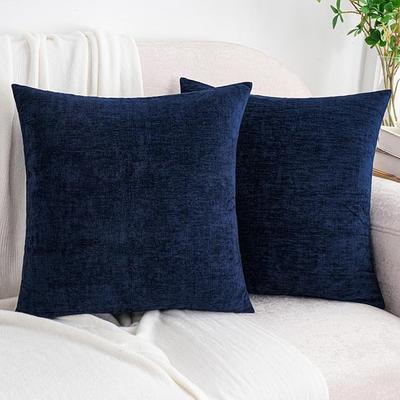 Amazon.com: HWY 50 Throw Pillow Covers 18x18 Inch Soft Chenille Navy Blue Pack of 2 | Farmhouse Modern Home Decor, Solid Decorative Accent Cushion Cov