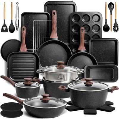 Kikcoin 34-Piece Pots and Pans Set, Dishwasher-Safe Non Stick Pots and Pans with Utensils, Premium Bakeware and Cookware Set for Kitchen, Black - Walm