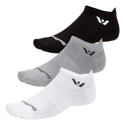 Swiftwick - ASPIRE No Show 3 Pairs Running Socks Black/White/Pewter M | Moisture Wicking - Firm Compression - Breathable Mesh - Snug Y-Heel Fit, Light