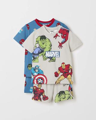 Licensed Disney Organic Cotton 2 Pack Younger Boys Top & Shorts Pyjama Set - Marvel Multi | Target Australia