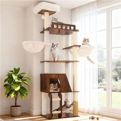 Amazon.com : Hey-brother Wooden Cat Tree, Furniture Tower with Large Platforms, MPJ121SR | 72.4 inch, Modern Full Sisal Scratching Posts, Hammocks, Sp