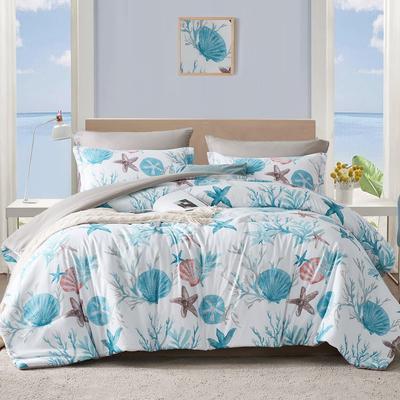 Flymme Coastal Bedding Comforter Set Queen Bed in a Bag Blue 7 Pieces Beach Themed Comforter Set with Sheets Complete Ocean Bedding Sets for All Seaso