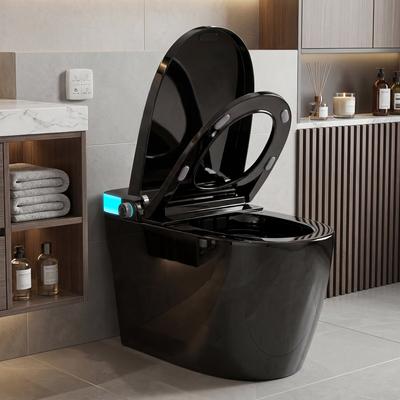 Black Smart Toilet With Heated Seat & Auto Flushing, Slow Close, Night Light, Remote Control, Water-Saving Siphon Dual Flush, Emergency Flush, Smart T