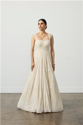 Soft Ivory Fully Embroidered A-Line Gown