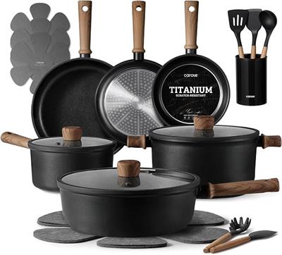 Amazon.com: CAROTE Pots and Pans Set Nonstick Cookware Sets 21 Pieces Black | Titanium Reinforced Coating, Scratch-Resistant, Easy to Clean, Even Heat