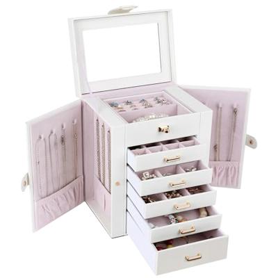 Kendal Jewelry Box, 6-Layer Jewelry Storage Organizer for Necklace Bracelet Rings Watch, 10.2x8.2x6 Classic PU Leather 5 Drawers Large Storage Capa